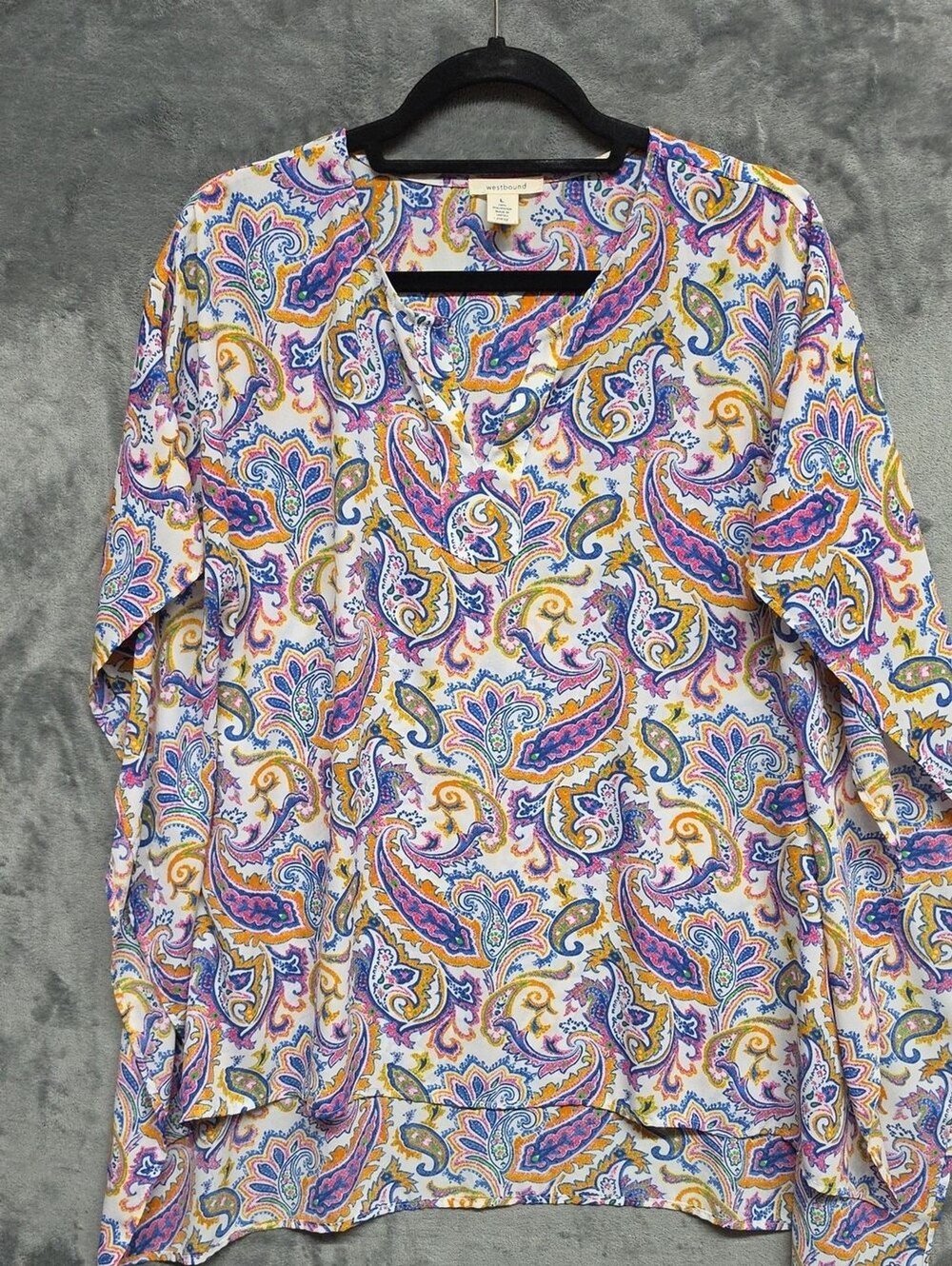 Westbound L White Paisley Tunic with Pink, Blue & Yellow Accents